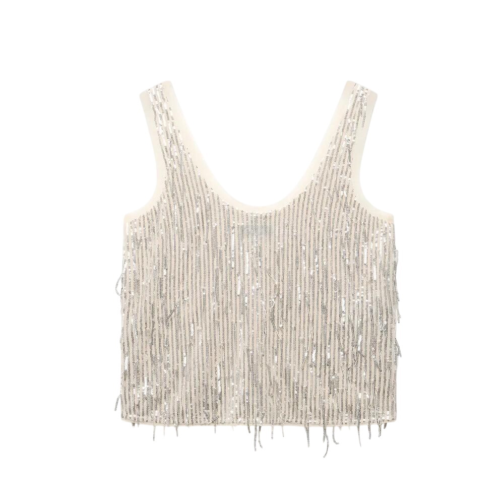 Mint Velvet Silver Sequin Vest Top